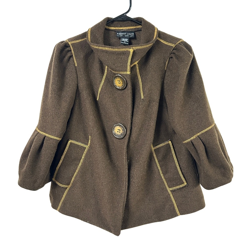 Brown Victorian Wool Blend Puff Sleeve Jacket‎ M Dark Academia Romantic Twee